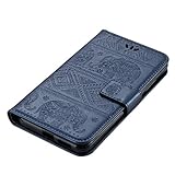 Huawei Nova Hülle,Lanyard Lederhülle Handytasche für Huawei Nova,JAWSEU Vintage Retro Relief Elefant Muster PU Leder Hülle im Bookstyle Kunstleder Brieftasche Folio Handytasche Wallet Case Flip Cover Hüllen Etui Ledertasche Magnetverschluss Soft Silikon Back Rückseite Cover mit Ständer Standfunktion Karten Slot und Magnetverschluss Kunstleder Schutzhülle für Huawei Nova + 1xSchwarz Glitzer Bling Eingabestift (Marineblau) - 