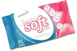 GOMPELS Feather Soft Extra Large Wet Wipes (80 Pack) - Premium Quality, Gentle Moist Wipes for All-Purpose Cleaning and Hygiene - Alcohol-Free, Hypoallergenic, and Eco-Friendly