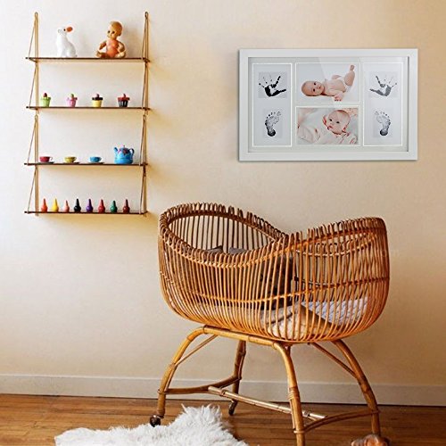 [Große Version 42x28x1,8cm] GIMARS Baby Handabdruck und Fußabdruck Rahmen Set, Baby Foto Erinnerung Abdruck Bilderrahmen in Weiß mit schadstofffreier Tinte – Geschenk zur Geburt oder zur Taufe - 2
