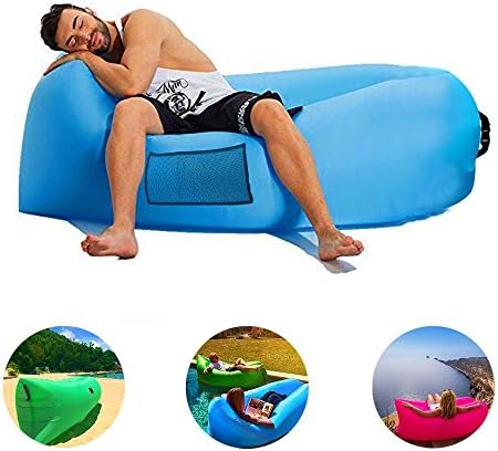 Portable Air Sofa Inflatable Couch - GreForest Blue Air Couch (2017 New Design) Outdoor Waterproof Inflatable Lounger Suitable for Camping, Family Leisure, Outdoor Tourism, Hiking, Beach Leisure, Water Play and Office Noon Break, both on Land and Water Including Mesh Side Pocket, Heavy-Duty Materials, Drawstring Carry Bag