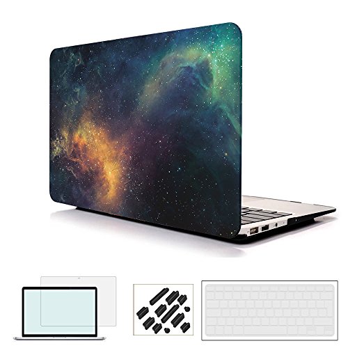 11-Zoll Macbook Air Hard Case, RYGOU 4 in 1 Gummierte Galaxy Space Case mit Tastaturabdeckung Displayschutzfolie für Macbook Air 11 "(A1370 und A1465)