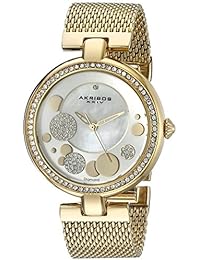 Akribos XXIV Mujer Redondo Blanco Madre de Pera, color plateado y oro amarillo Dial Tres mano tono de oro de cuarzo reloj de pulsera