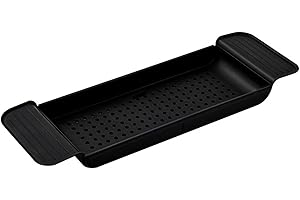SERLIUM Bathtub Caddy Expandable Plastic Bathtub Tray Stable Placement Draining Design Bath Caddy Tub Table for Bathroom(Black)