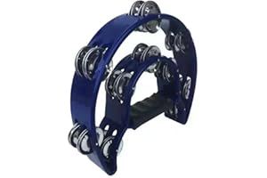 WORLDLY Tambourin Demi-lune, Instrument de Musique à Percussion Tambourin Cymbales à Double Rangée Jingles Handbell pour Enfants Adultes,Bleu