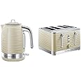 Russell Hobbs Inspire Electric Kettle Cordless Hot Water Dispenser with 4 Slice Toaster Wide Slot with Lift and Look Feature, Cream