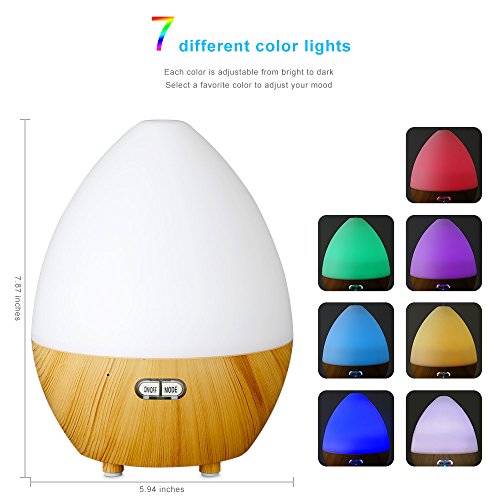 GBlife Essential Oil Diffuser, 450 ML Holz Korn Aromatherapie Cool Mist Luftbefeuchter, Bluetooth 4.1 Ultraschall Luftbefeuchter mit Musik-Player und 7 Farben LED-Leuchten - 4