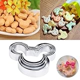 Gran calidad. Fiesta - Cortador de galletas de Navidad, 1 juego de copos de nieve, molde de acero inoxidable para tartas, fondant, herramientas de decoración de tartas, cocina, galletas, sello: mickey, 5 piezas