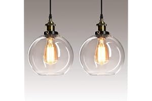 FRIDEKO HOME Frideko 2 Pack Pendant Light - Vintage Glass Pendant Light, Clear Glass Kitchen Island Lights Fittings Ceilings fit for Dinning Table Hallway Entryway (ø20CM)…