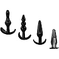 Butt Plug Anal Trainer Set,4 Pcs Waterproof Silicone Anales Trainer Set,Soft Rubber TPE Butt Plug Prostate Massager, for Beginner Body Training (Black)