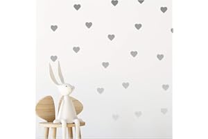 StickerDeen | Heart Shape Decoration Removable Wall Art Vinyl Decal Stickers | (Pack of 80) (Silver)