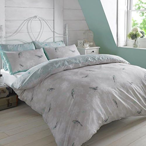 Vintage Birds Mint Double Duvet Cover and Pillowcase Set