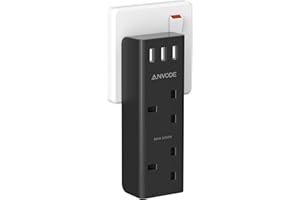ANVODE Double Plug Adaptor with 3 USB Ports, Multi Plug 2 Way Socket Extensions Wall Charger Adapter, 13A UK Power Socket for Travel, Home and Office (Black)