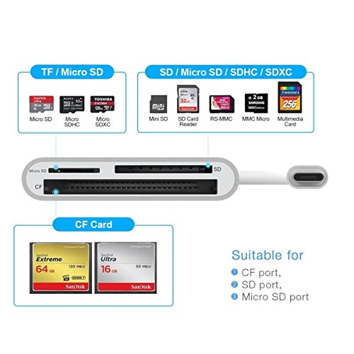 Trusda CR2C Type C superschnelles Aluminium-USB 3.0 3-in-1 Katenlesegerät für SD/CF/Mikro-SD – Silber - 2