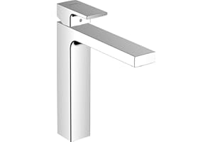 hansgrohe Vernis Shape - Waschtischarmatur ohne Ablauf, Wasserhahn Bad mit Auslauf Höhe 190 mm, Mischbatterie Waschbecken wassersparend (EcoSmart), Chrom, 71591000