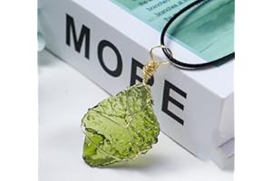 SBOTTON Colgante de moldavite Crudo Natural Collar de meteorito checo con Envoltura de Alambre Goldtone Cristales Irregulares Certificado Moldavita,weopwww7 (Size : 3-5G, Color : Black Rope Chain