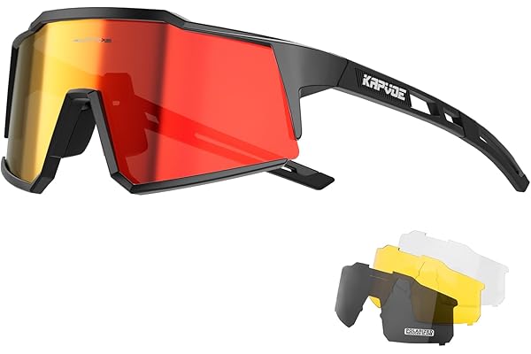 KAPVOE Lunette de Cyclisme Polarisées Homme Femme 1 lentille ou 4 lentilles interchangeables Tr90 Cyclisme Lunette VTT K9022