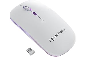 Amazon Basics Rechargeable Wireless Mouse with RGB LED Backlit 1600 DPI Ergonomic Mouse for Laptop, PC