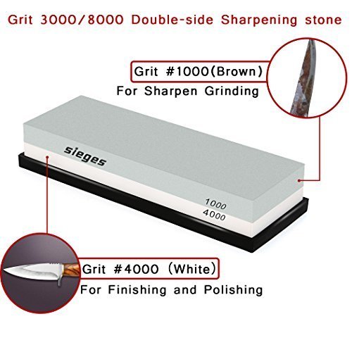 SIEGES Schleifstein 1000/4000 Doppelseitig Abziehstein Rutschfeste Unterlage Erstklassige Qualität Küchenbedarf，NonSlip Rubber Base & Angle Guide ( Grün / Weiß) - 3