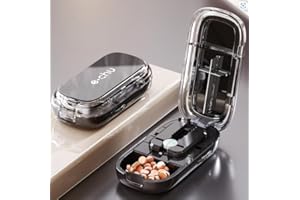 Vasmeiy Tablettenteiler, Tablettenschneider mit Aufbewahrungsfach, für Kleine und Große Tabletten, Mehrfachpillen Pill Cutter,für Reise &Haustier, täglichen Gebrauch (Black)