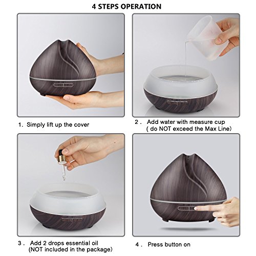 InnoSuper Aroma Essential Oil Diffuser, Schwarz Holzmaserung 400ml Ultraschall-Luftbefeuchter mit kühlem Nebel mit 7 Farben LED für Yoga Spa Home Office Zimmer - 3