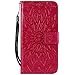 Produktbild DENDICO iPhone XS Max Hülle, Premium Leder Wallet Tasche Etui Sonnenblume Prägung Hülle mit Magnetverschluss, Flip Brieftasche Handy Schutzhülle für Apple iPhone XS Max - Rot