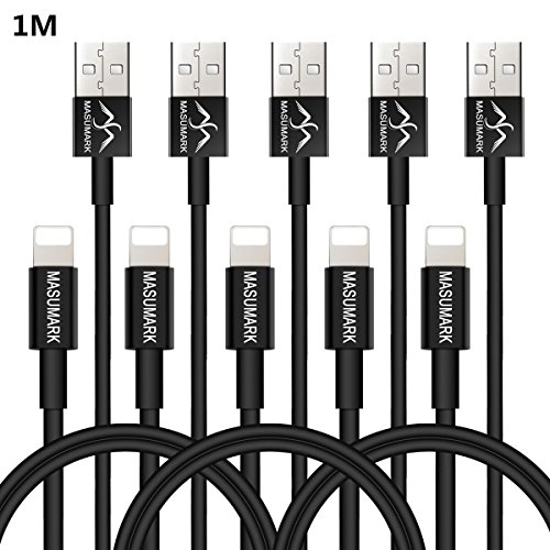 Ladekabel, MASUMARK 3 Ft (1 m) USB Kabel mit Lightning Connector [Apple MFi Zertifiziert] für iPhone 7/7 Plus/6S/6S Plus/6/6 Plus, iPad Pro Air 2 und mehr Schwarz - 5 Pack
