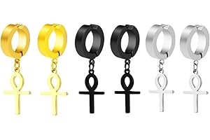 LAFATINA Non-Piercing Clip On Hoop Earrings Set of 3 Stainless Steel Mens Womens No Pierced Huggie Earrings, 3 Pairs