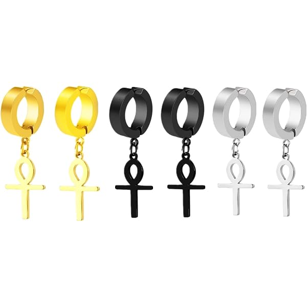 6 Paires Boucles D'Oreilles Acier Inoxydable Croix | Pour Homme Et Femme - Argent, Or, Noir