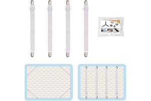 QOECYCTH 4Pcs Adjustable Bed Sheet Straps Clips, Elastic Mattress Sheet Fasteners Holder and Suspenders, Grippers to Hold Sheet, Mattress, Sofa, Couch, Table Cloth, Recliner Ironing Board Cover and More
