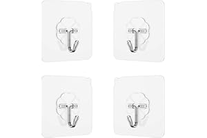 Jedebartey Adhesive Hooks, 4pcs Self Sticky Hooks, Nail Free Heavy Duty Transparent Waterproof Plastic Stick On Wall Hook for Door Bathroom Towel Kitchen Utensils Hanging (4pcs)