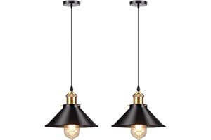 AWEKLIY 2Pezzi Lampade a sospensione Industriale, Vintage Metallo Lampadario in Stile Edison Attacco E27 Plafoniera da Soffitto per Cucina Caffè Bar 22cm Nero