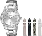 Guess Damen-Armbanduhr u0713l1 Luxuriöser silberfarbenes Set mit Metall-Armband und 4 Austauschbare Träger in einen Bonus Jewelry Box