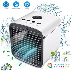 Mini Air Cooler Ventilateur de Refroidissement à Eau Portable avec Ventilateur mini refroidisseur d'air USB et 3 Niveaux de Ventilation 7 Couleurs (Blanc)