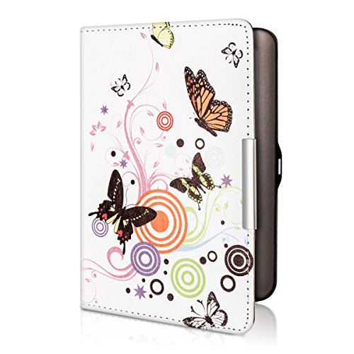 kwmobile Hülle für Tolino Shine / Page - Flipcover Case eReader Schutzhülle - Bookstyle Klapphülle Schmetterlinge Hippie Design Mehrfarbig Pink Weiß