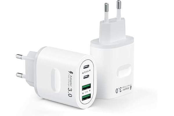 2-Pack USB C Plug, 4-Port USB Charger Multiple Power Supply Multiple Plug 60W Power Adapter PD 3.0 Fast Charger USBC Power Supply for iPhone 16 15 14 13 12 11 Pro Max, iPad, Samsung, Mobile Phones