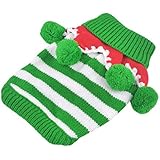 Weihnachten Niedlichen Rollkragen Strickpullover mit Wollekugeln für Hunde Welpen Hundepullover Hundemantel Hundestrickjacke Warme Bekleidung Grün Weißen Streifen S