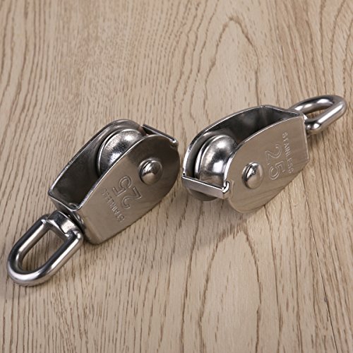 UEETEK 2Pcs 25MM Riemenscheibe Einzelsatz in Edelstahl 304 M25 Riemenscheibe Roller Tragkraft 400kg – Silber - 9