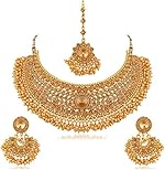 Apara Bridal Gold Plated Pearl LCT Stones Necklace Set For Women (Golden)