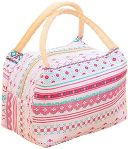 Yahead Lunch Bag Cute Reusable Portable Linen Cotton Insulated Lunch Bag Tote Lunch Soft Bento Cooler Carry Outdoor Picnic Food Bag (Flower)