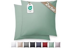 ‎BLUMTAL Blumtal Mako Satin Kissenbezug 80x80 Baumwolle Grün - 2er Set Kissenbezüge aus 100% Baumwolle - Edle Glanzoptik & Reißverschluss - Satin Kissenbezug für Kopfkissen 80x80 & Sofakissen
