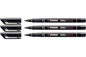 STABILO OHPen Permanent Fine Tip Pens for Transparent Black Pack of 3