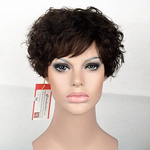 MyNiceHair-100% Pure Brazilian Human Hair Short Fashion Curly Wigs For Women (Dark Brown)