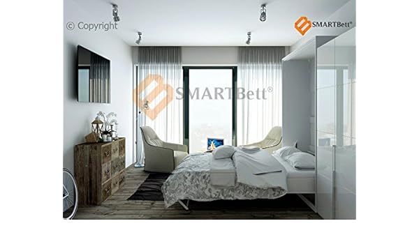 Smartbett Schrankbett Folding 160 X 200 Cm Vertical With Pneumatic Mdf White High Gloss Front Amazon Co Uk Kitchen Home