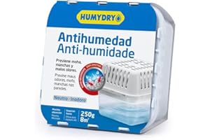 Déshumidificateur Compact 250 gr - Espaces jusqu'à 8m2 - Absorbe l'humidité des salles de bains, toilettes, garde-manger et greniers - Humydry