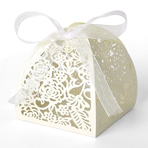 25 x ivory weiß Laser Cut Hochzeit Taufe Gastgeschenk Geschenkbox Kartonage Schachtel Bonboniere Box Hochzeit Dekoration Hochzeitsdeko Tischdeko - 6