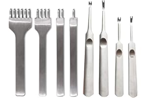 Anyasen Strumenti di Punzonatura 4mm 1/2/4/6 Dente Punzoni Strumenti Artigianali Cuciture Punzoni per Cuoio con Strumenti Intaglio per Cucito Cuoio Artigianali, Set di 8