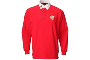 Manav Unisex Kids Traditional Long Sleeve Welsh Wales Rugby Shirt Premium Quality Cotton Embroidered Welsh Feathers Dragon Collar Breathable Durable Boys Girls Newborn Top Long Full Sleeve