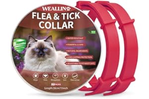 WEALLIN Collier Anti Puces et Tiques pour Chats, Collier Anti Puces pour Chat Imperméable et Réglable, Naturelles et Efficace Protection 8 Mois, Collier Anti Puce Chat à Tous Les Chat, Rouge (2 PCS)