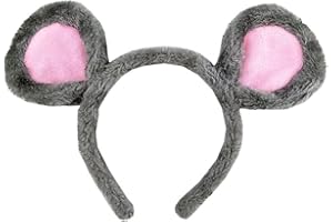 FOKH Cerchietto per capelli con orecchie da topo in peluche morbido per lavare il viso con animali dei cartoni animati per costume di Halloween