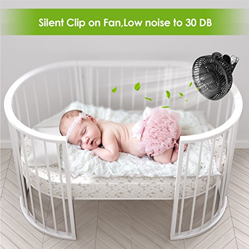 Amzdeal Mini Clip Tischventilator mit maximaler Windgeschwindigkeit 4 m/s, Durchmesser 9,6 cm, für den Schreibtisch, USB Ventilator, schwarz - 7